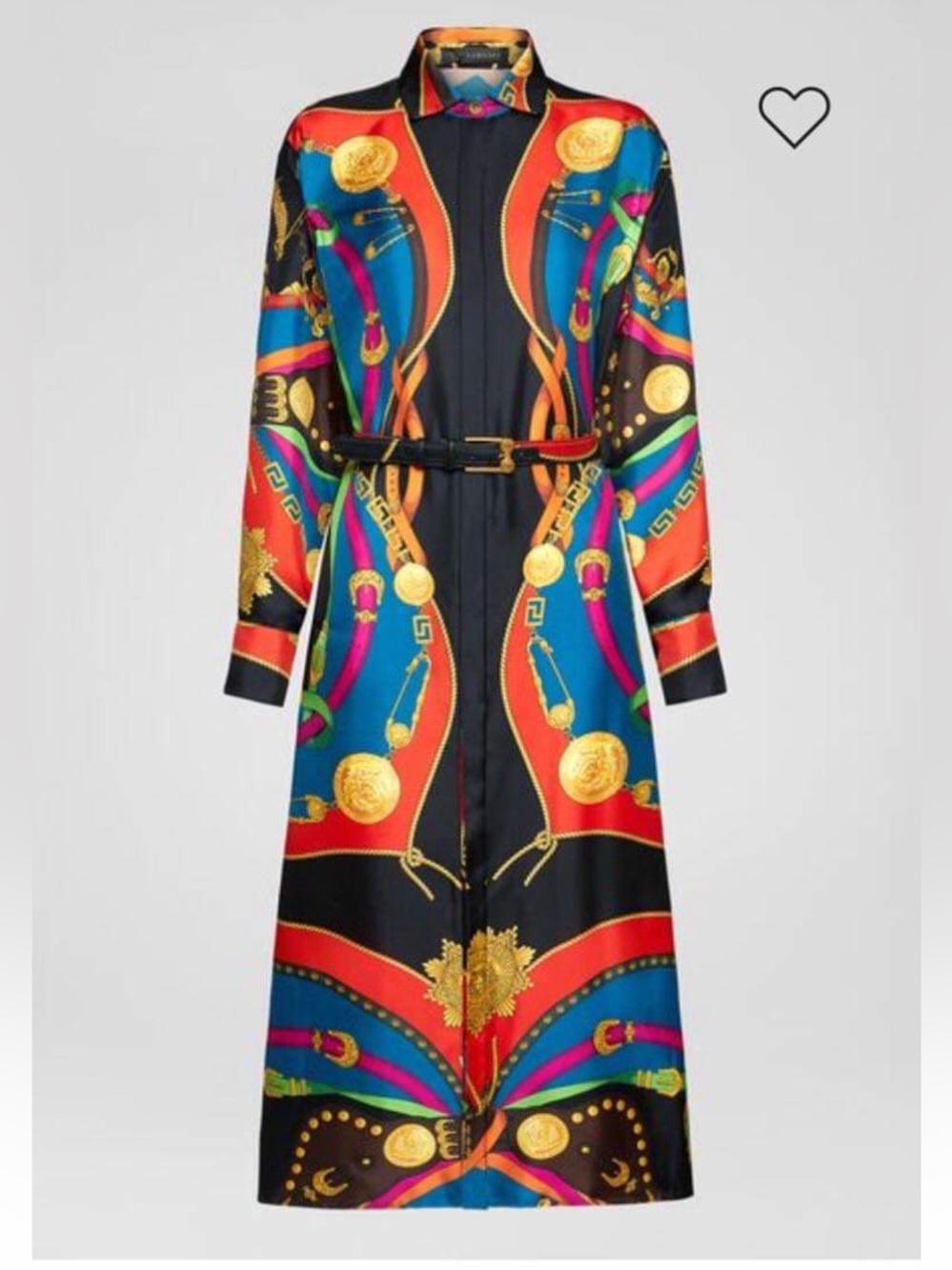 Versace Black Multi Baroque-Print Long Sleeve Shirt Dress, Italy Size 42